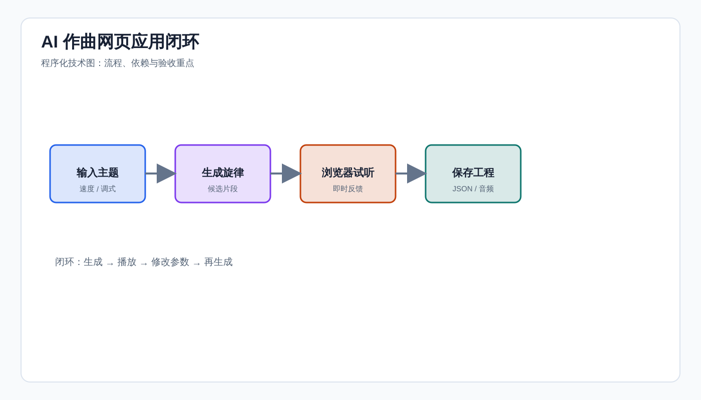 AI 作曲工具：把“生成旋律”变成可验证、可保存的网页应用